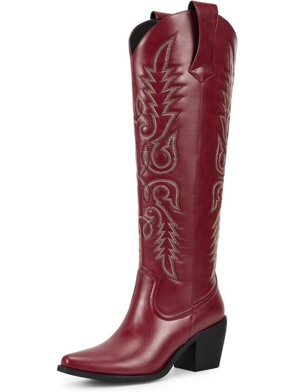 Women's Red Leather Knee High Cowgirl WetKiss Embroidered Tall Heel Boots